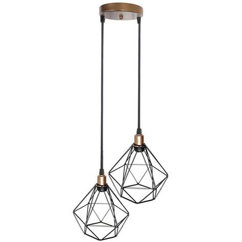 Lustre Pendente Aramado Duplo Diamante Cobre Rose Gold Preto Cabo