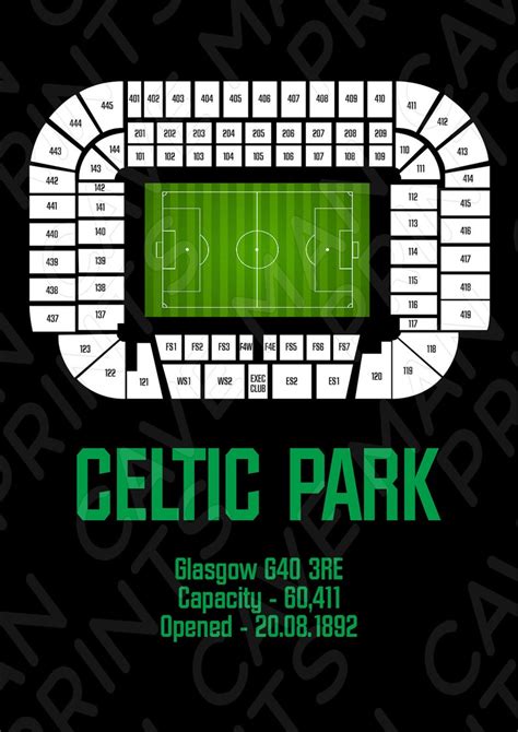 Celtic Poster Celtic Park Stadium Celtic Seating Plan Etsy