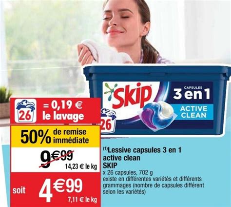 Promo Lessive Capsules 3 En 1 Active Clean SKIP Chez Cora