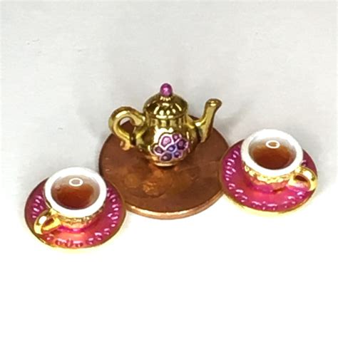 3 Piece Miniature Antique Gold Tea Set Hand Painted Etsy