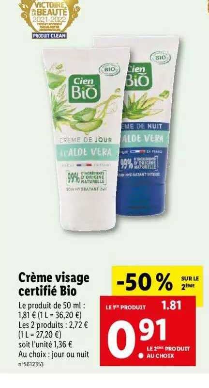 Promo Cr Me Visage Certifi Bio Cien Bio Chez Lidl Icatalogue Fr