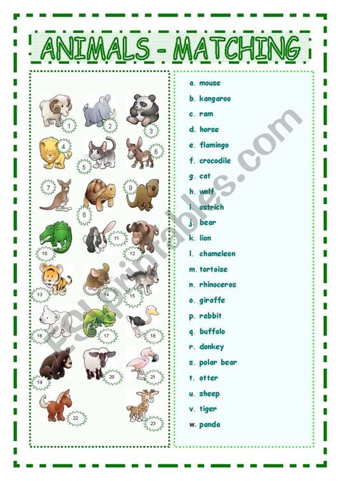 Animals Matching Esl Worksheet By Pepelie