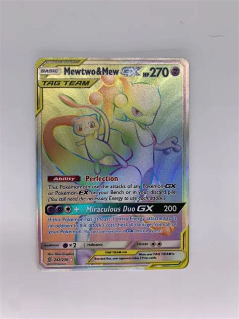 Pokemon Unified Minds Mewtwo Mew Gx Rainbow Secret Rare Tag Team