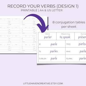 French Verb Practice Landscape Horizontal Verb Study And Practice Pack