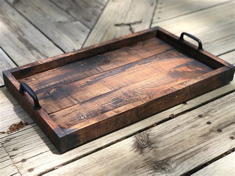 Rustic Wood Farmhouse Serving Tray Ottoman Tray Coffee Table