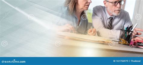 Two Mature Business People Working Together Panoramic Banner Stock