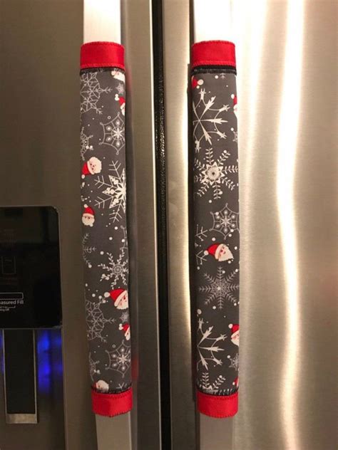 Refrigerator Door Handle Covers Set of Two Gray Santa Theme 13" L x 4.5 ...