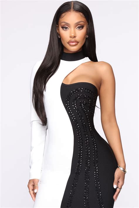 Notably Classy Bandage Midi Dress Blackwhite Fashion Nova Dresses Fashion Nova