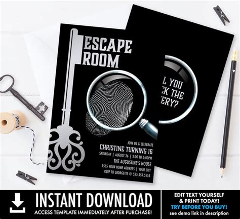 Escape Room Invitation Escape Room Partymystery Party Invite Self Editing With Corjl