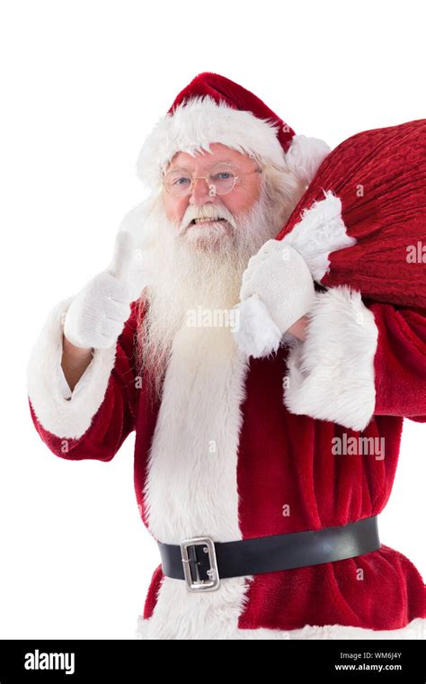 Santa Likes To Carry His Sack On White Background Stock Photo Alamy