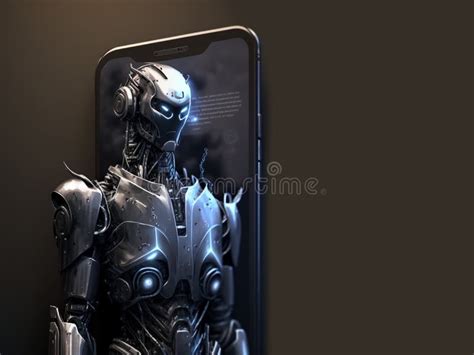 Robot Humanoide Futurista En Pantalla De Smartphone Concepto De