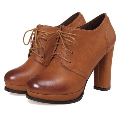 Brown Vintage Lace Up High Heels Oxfords Shoes Platforms