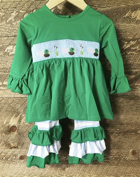 Mallard Duck Smocked Girl Set Olive You Kids Clothing