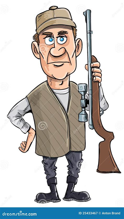 Cartoon Hunter Holding His Gun Stock Illustration - Illustration of adult, male: 25433467