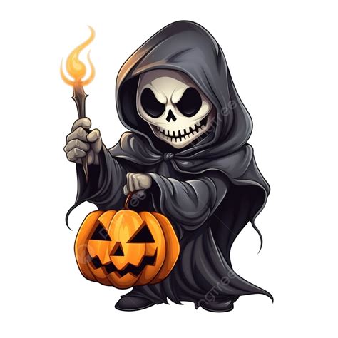 Cartoon Character Of Grim Reaper Hold The Halloween Pumpkin, Pumpkin ...