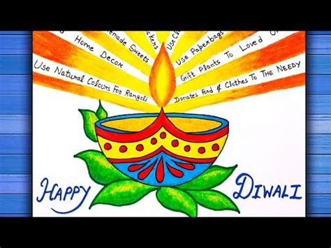 Diwali drawing green diwali chart eco friendly diwali poster diya drawing anti cracker diwali ...