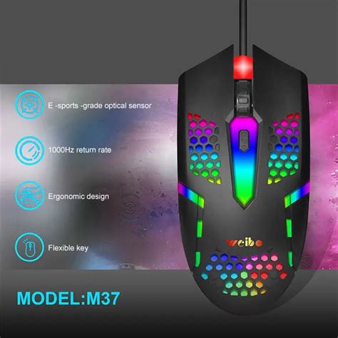 Wholesale WEIBO M37 USB Wired Gaming Mouse Honeycomb Hollow RGB Glowing