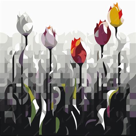 Premium AI Image | A painting of tulips with a purple background.