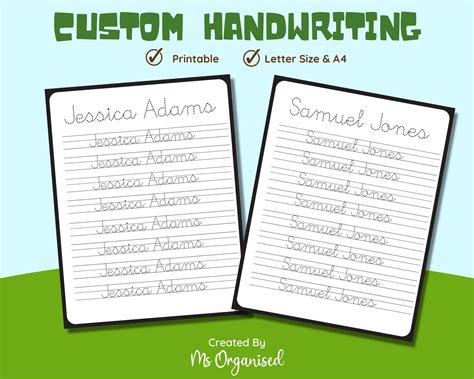 Cursive Handwriting Custom Name Tracing Practice Printable Etsy