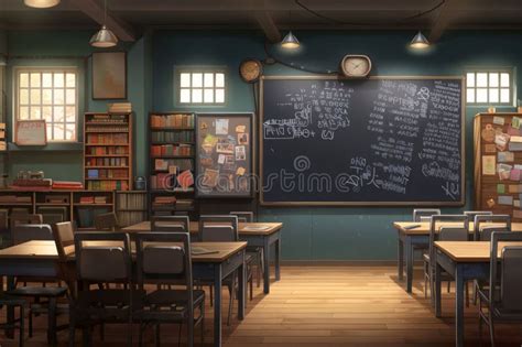 Classroom With Blackboard And Chalkboard D Render Stock Illustration