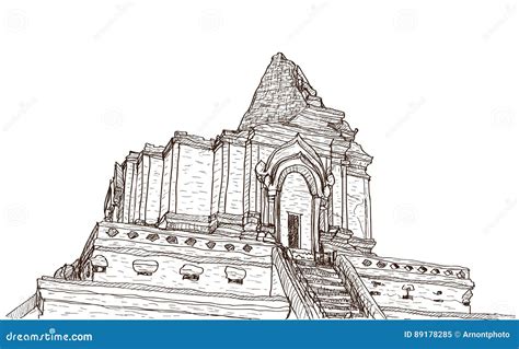 Sketch Old Temple Pagoda Wat Ja Dee Luang In Thailand Chiangmai Free