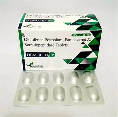 Demofen Sp Diclofenac Potassium 50mg Serratiopeptidase 10mg Paracetamol 325mg At Rs 700box In