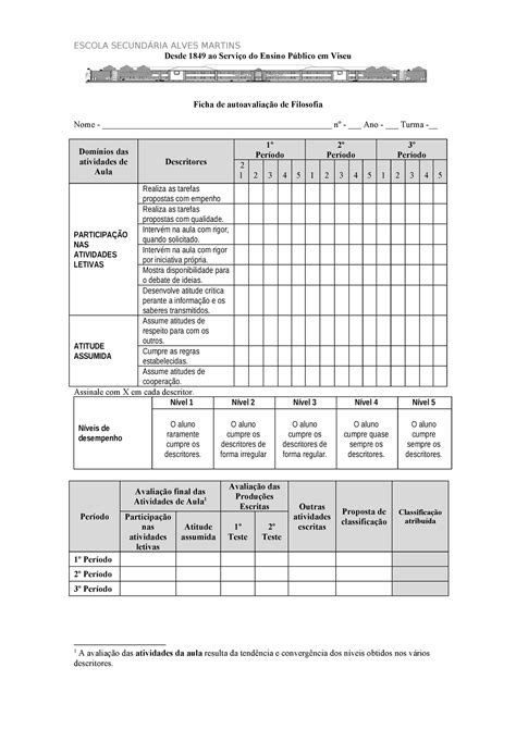 Ficha de autoavalia ÃÃo Filosofia ESCOLA SECUNDÁRIA ALVES MARTINS