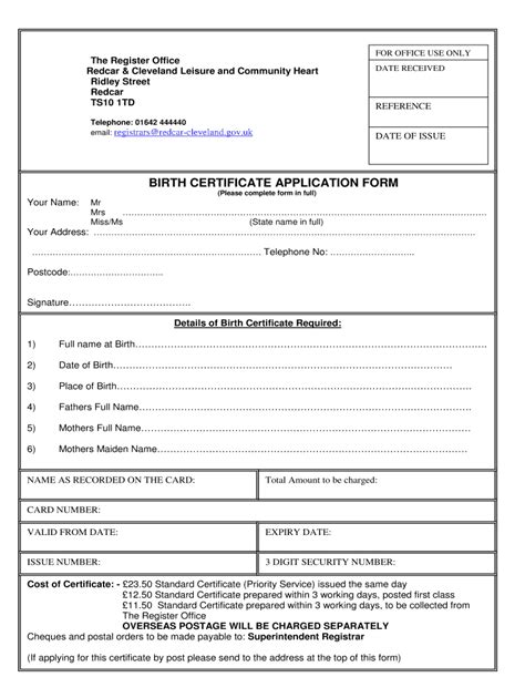 Fillable Online Teesvalley Indexes Co Birth Certificate Application Form Teesvalley