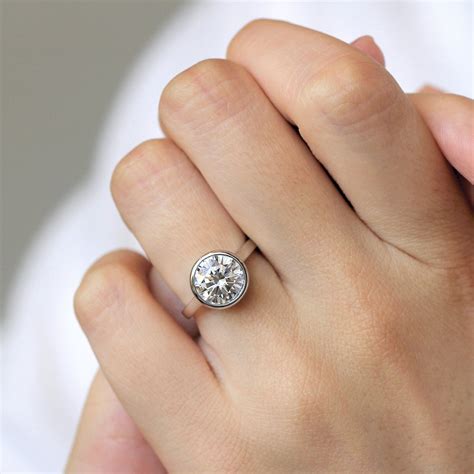 Round Solitaire Bezel Diamond Ring Bezel Setting Engagement Etsy