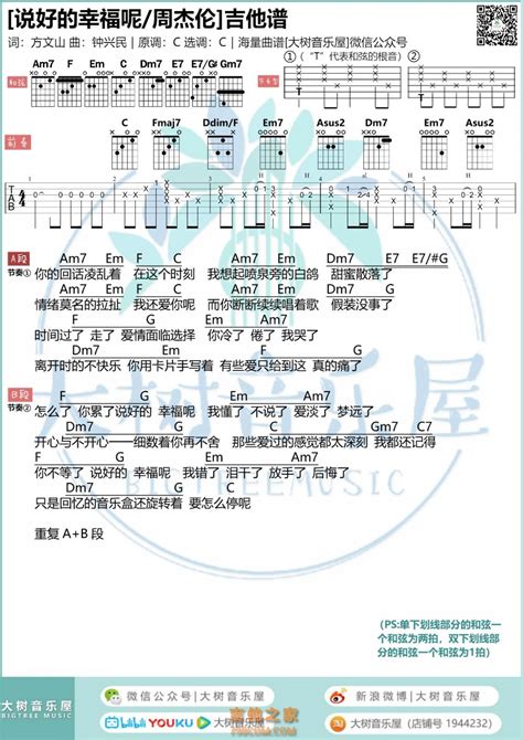 周杰伦《说好的幸福呢》吉他谱及教学视频 大树音乐屋 热门吉他谱教学视频 吉他之家