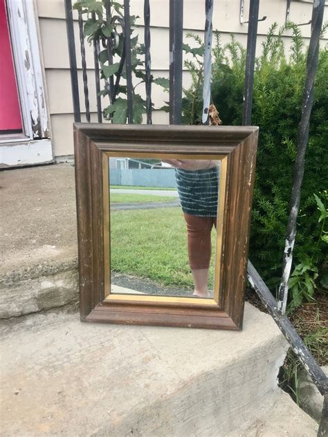 Vintage Wood Wooden Wall Mirror in Brown Rectangular Rustic Mid Century Decor DIY Project Man ...