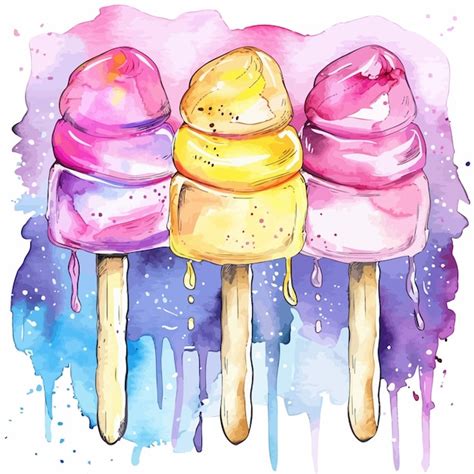 Premium Vector A Watercolor Painting Of Ice Creams And Ice Creams