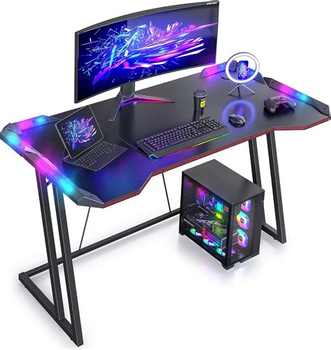 Amazon CubiCubi Gaming Desk With LED Lights 47 Inch Z Shaped