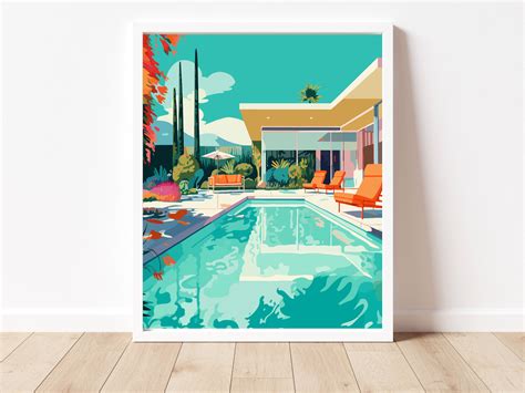 California Mid Century Modern Poolside Pop Art Print Pop Art Etsy