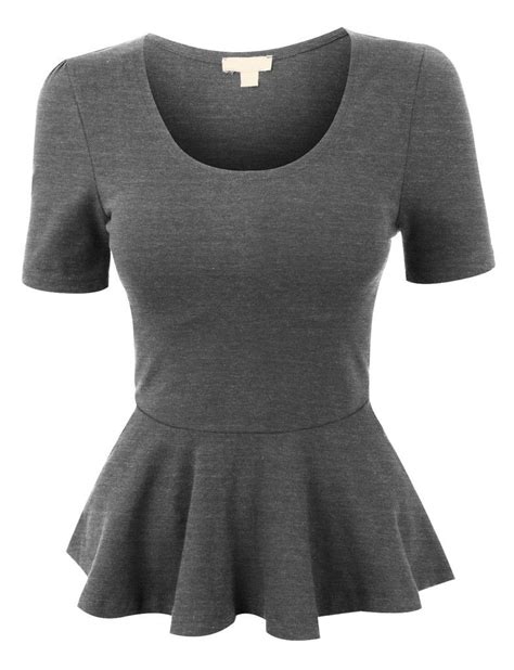 Womens Fitted Scoop Neck Short Sleeve Peplum Top With Stretch Short Sleeve Peplum Top Fashion