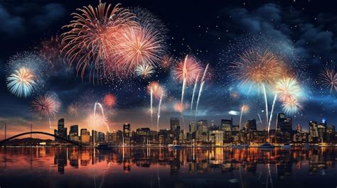 Premium Photo New Years Eve Fireworks Display City Skyline