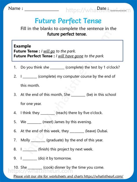 Future Perfect Tense Worksheet Grade 5 Exercise 1 Your Home Teacher