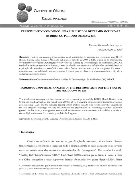 PDF Crescimento econômico uma análise dos determinantes para os