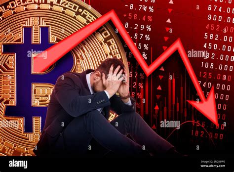 Cryptocurrency Collapse Collage With Photo Of Stressed Trader Bitcoin