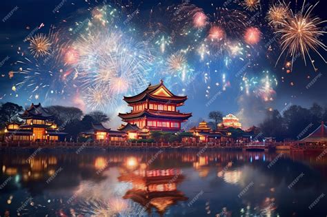 Premium AI Image | Spectacular Lunar New Year Fireworks Display in ...