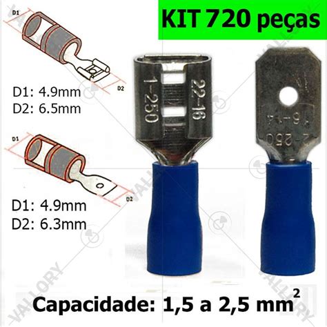 Kit Terminais Fêmeas E Macho Azul 2 5mm Pre Isolados 720pçs Mercado Livre