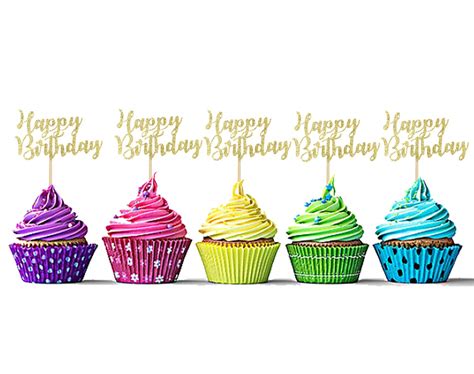 Buy Sumerk 24PCS Happy Birthday Cupcake Toppers Gold Glitter Birthday