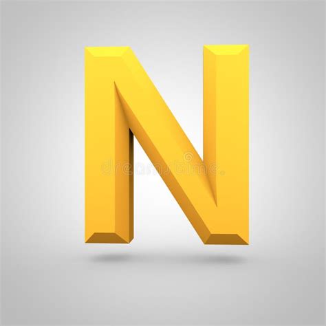 Yellow Low Poly Alphabet Letter N Uppercase Isolated On White