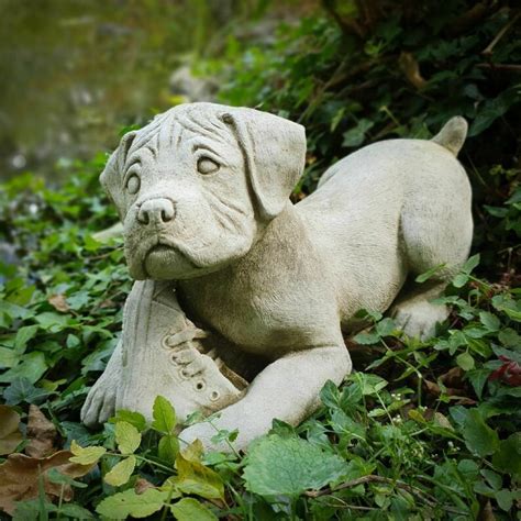 Boxer Puppy Dog W Shoe Stone Statue Outdoor Stone Animal Etsy