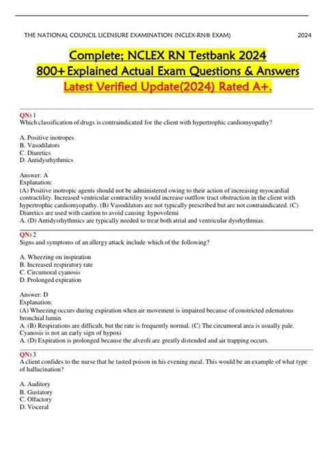 Complete NCLEX RN Testbank 2024 800 Explained Actual Exam Questions