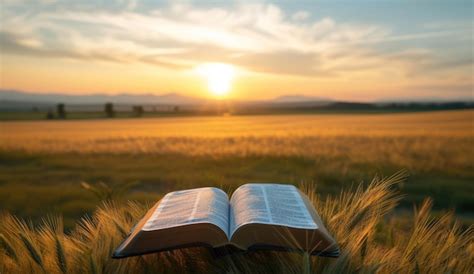 Premium Photo An Open Bible In The Field