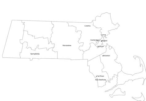 Map of Massachusetts Cities with City Names Free Download