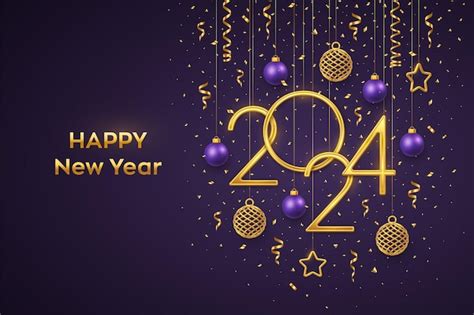 Bonne Année 2024 Numéros D or Accrochés 2024 étoiles 3d Boules De