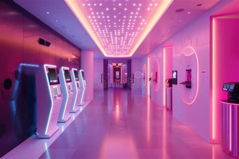 Futuristic Hotel Lobby With Sleek Design And Neon Lighting Ideal For
