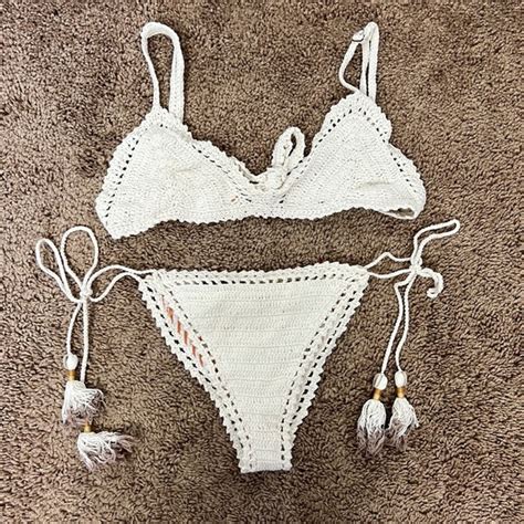 SHE MADE ME Swim She Made Me Set Free People Crochet Boho Bohemian Bikini Set Swim Cream